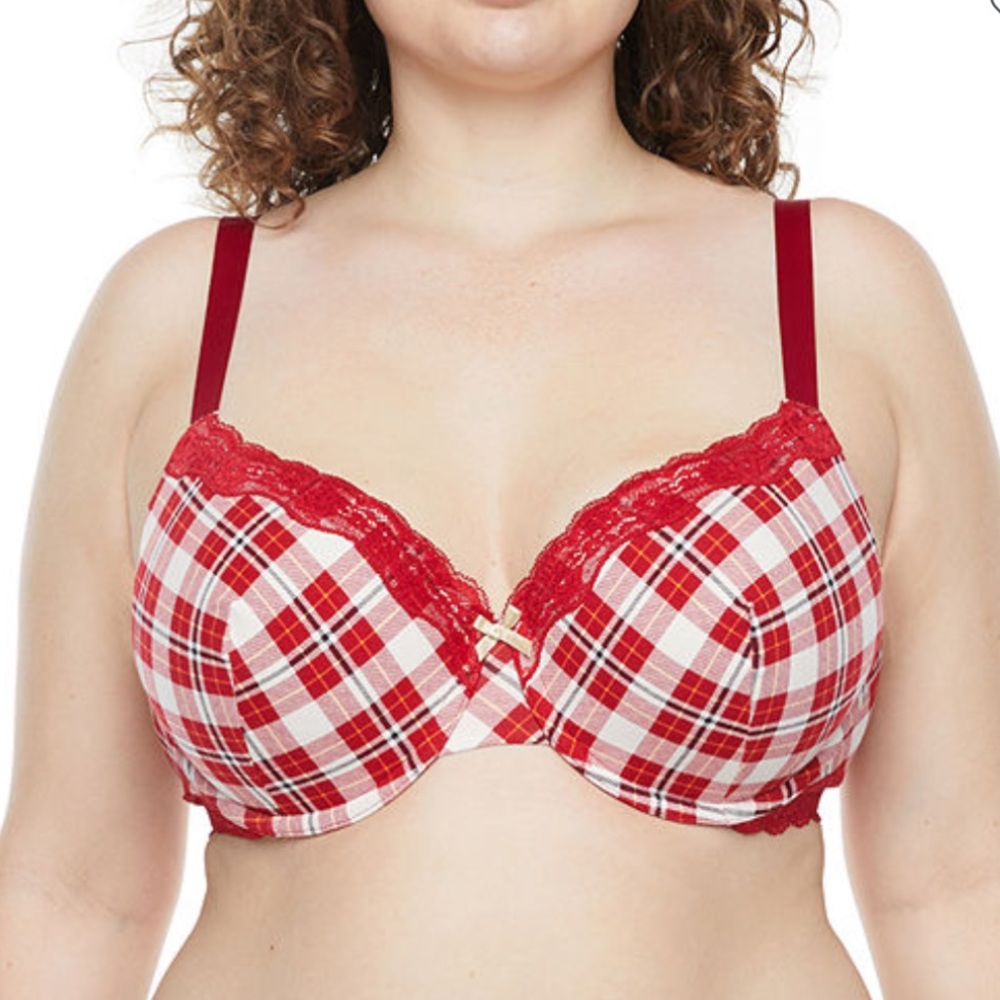 Ambrielle Red Taffy Plaid Organic Cotton Demi Bra 42D